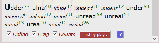 Word display options with counts selected